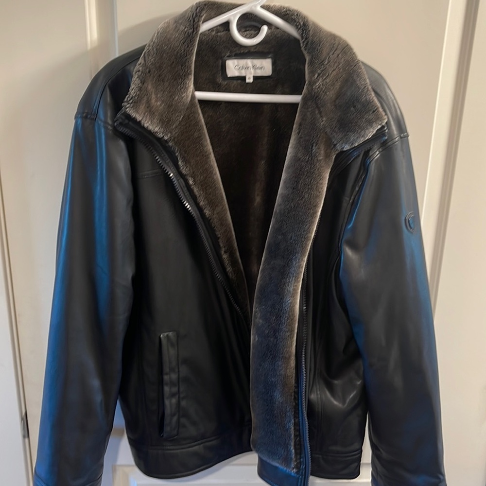 Clavin Klein fur lined genuine leather jacket